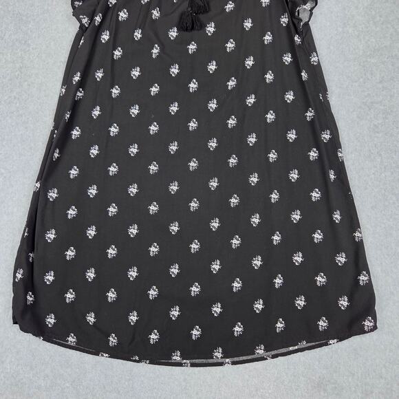 Old Navy Medium Black White Floral Boho Dress Flutter Sleeve Tassel Tie Neckline - Picture 7 of 13
